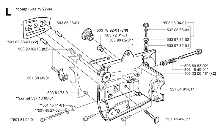 Crankcase Diagram and Parts List for 334T 20031800001-20034400000 Husqvarna Chainsaw