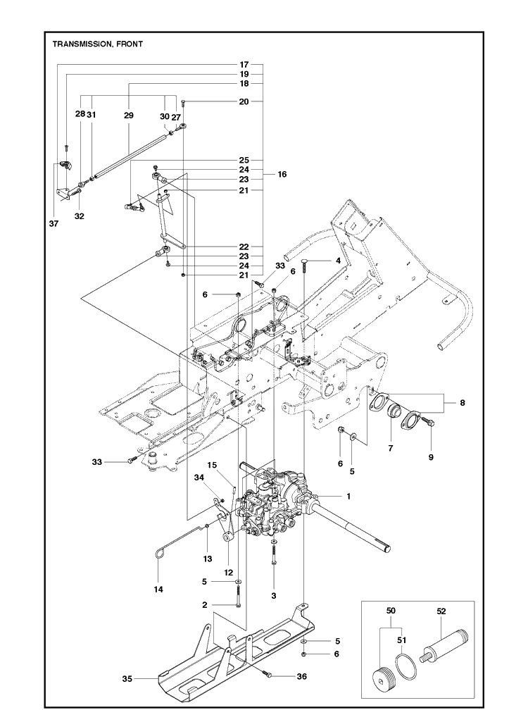 Transmission Diagram and Parts List for R422TS AWD Husqvarna Lawn Mower