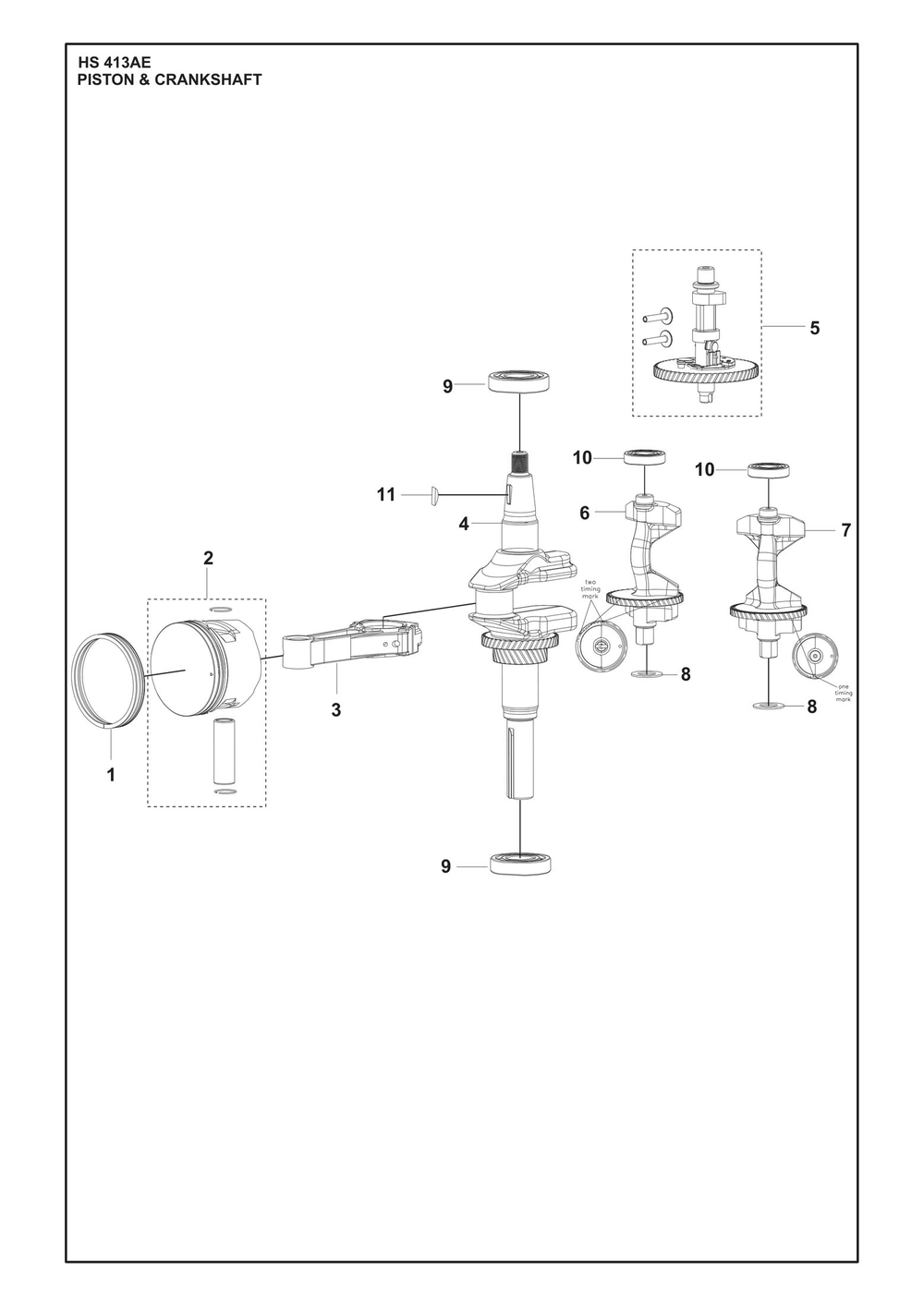 Piston And Crankshaft Diagram and Parts List for HS413AE  Husqvarna Engine