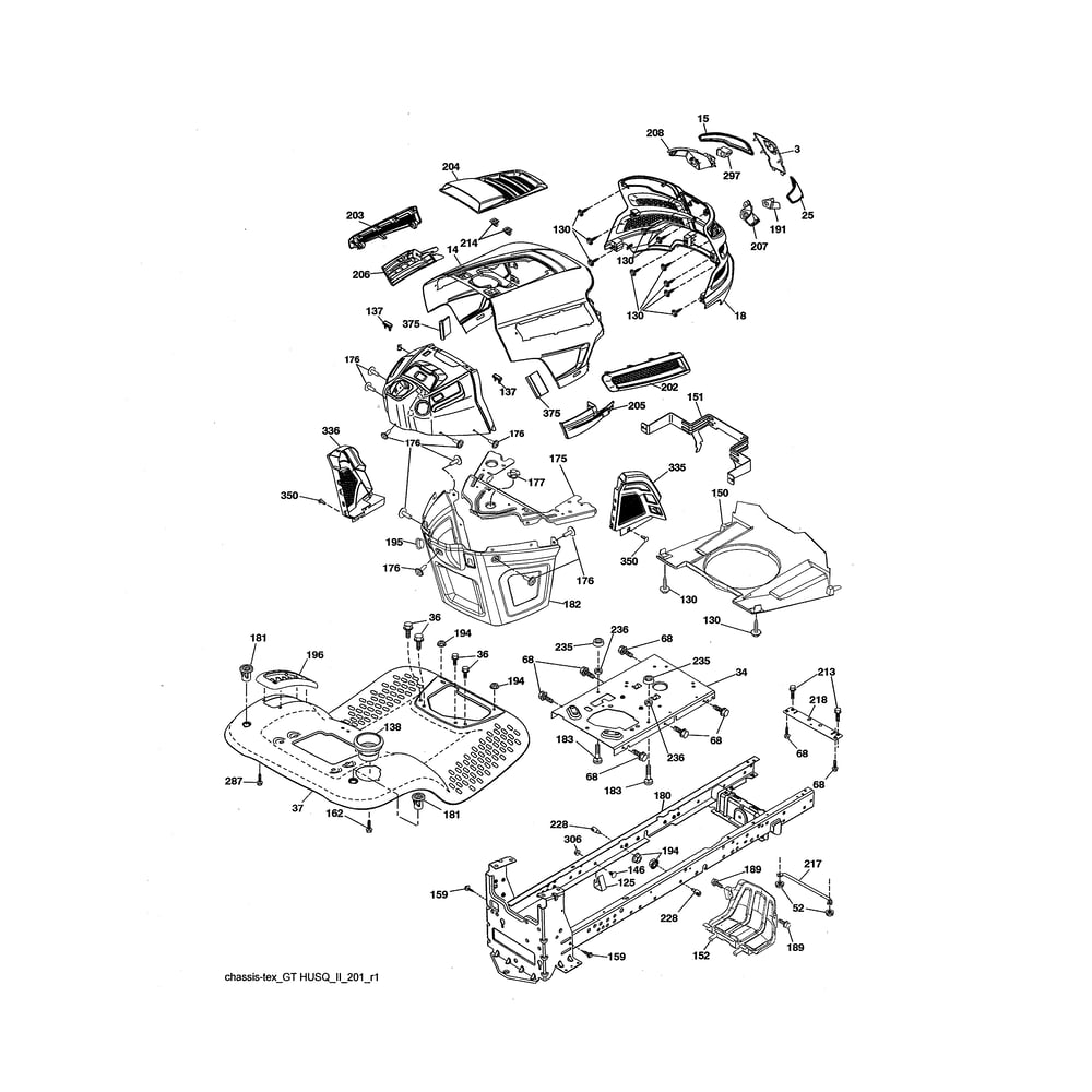 Chassis Diagram and Parts List for 917223810  Husqvarna Lawn Tractor