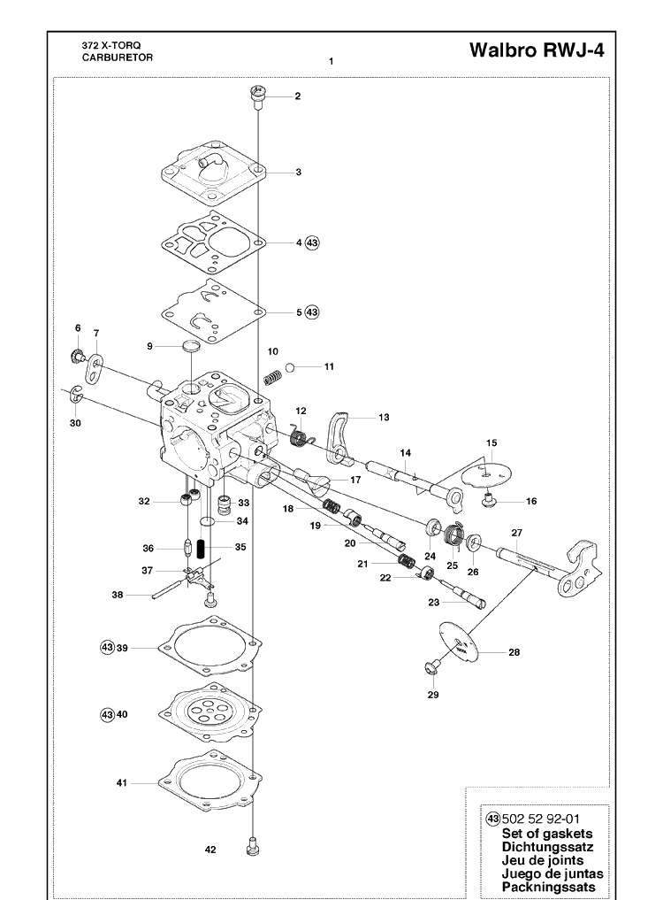 Carburetor Diagram and Parts List for 372 (X-TORQ)(2010-04) Husqvarna Chainsaw