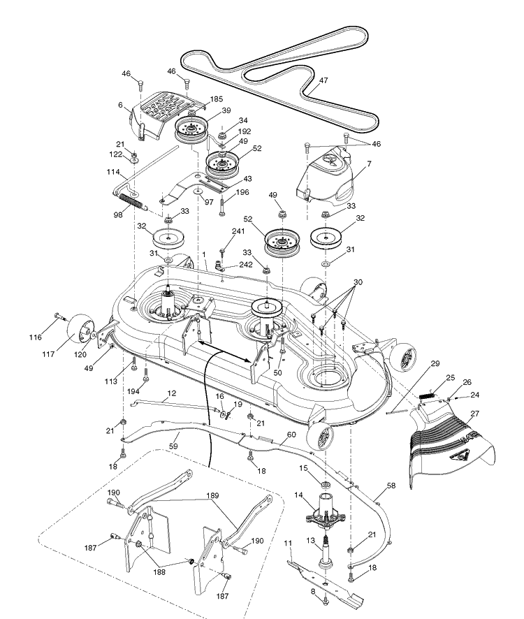 Mower Deck / Cutting Deck Diagram and Parts List for LGT2654 (96045003800)(2011-09) Husqvarna Lawn Tractor