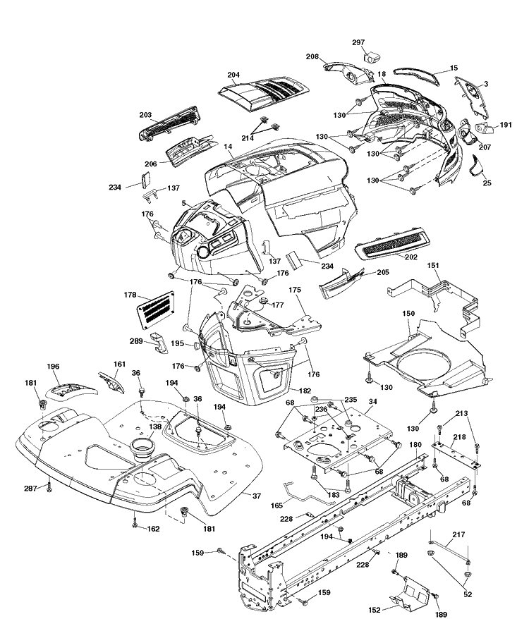 Chassis And Enclosures Diagram and Parts List for YTH2042 (96043012200)(2010-10) Husqvarna Lawn Tractor