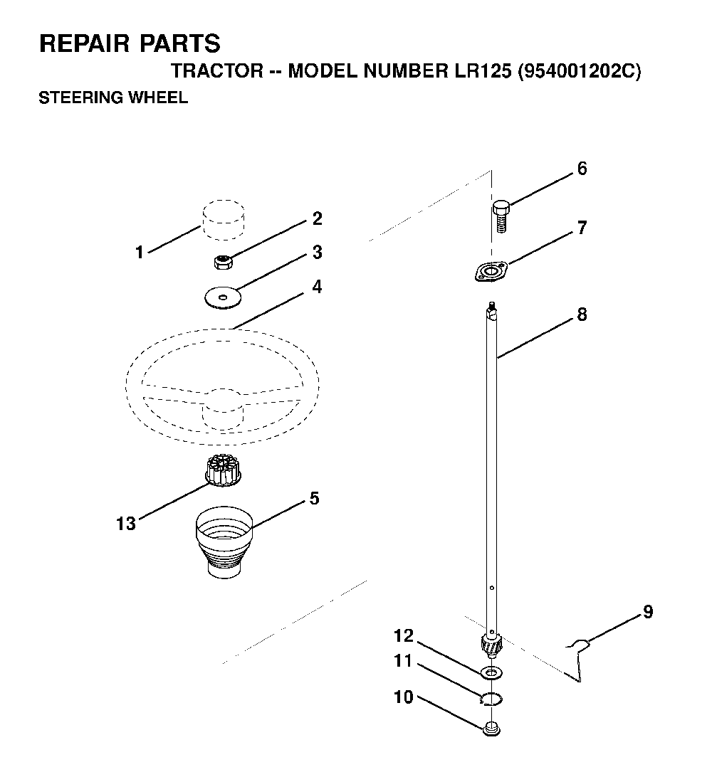 Steering Diagram and Parts List for LR125 (954001202C)(1995-03) Husqvarna Lawn Tractor