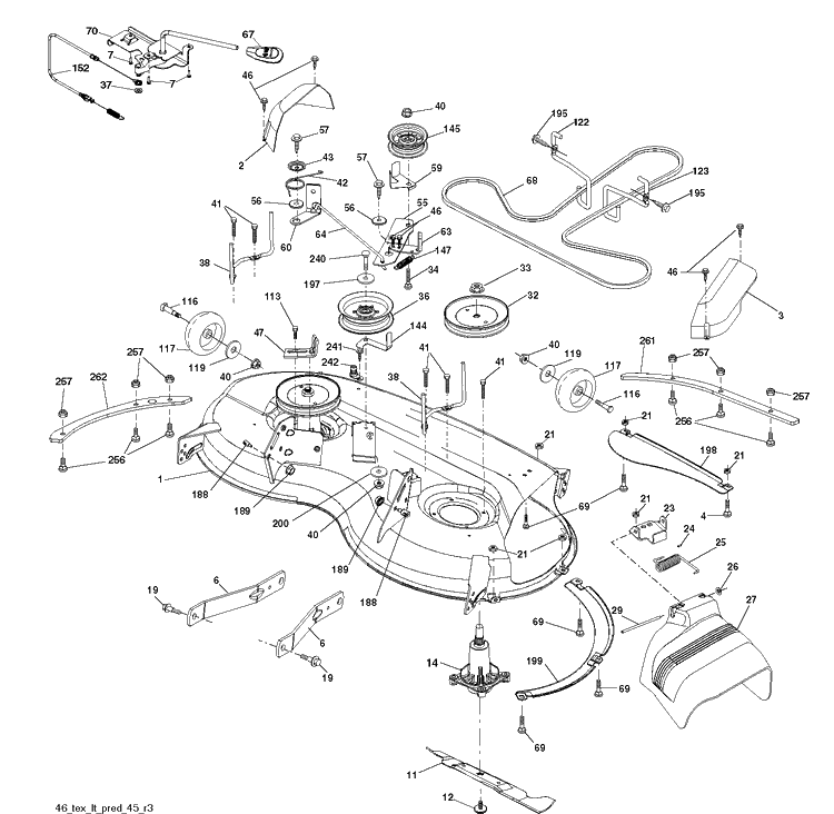 Mower Deck / Cutting Deck Diagram and Parts List for YTH22V46 (96043027100)(2017-10) Husqvarna Lawn Tractor