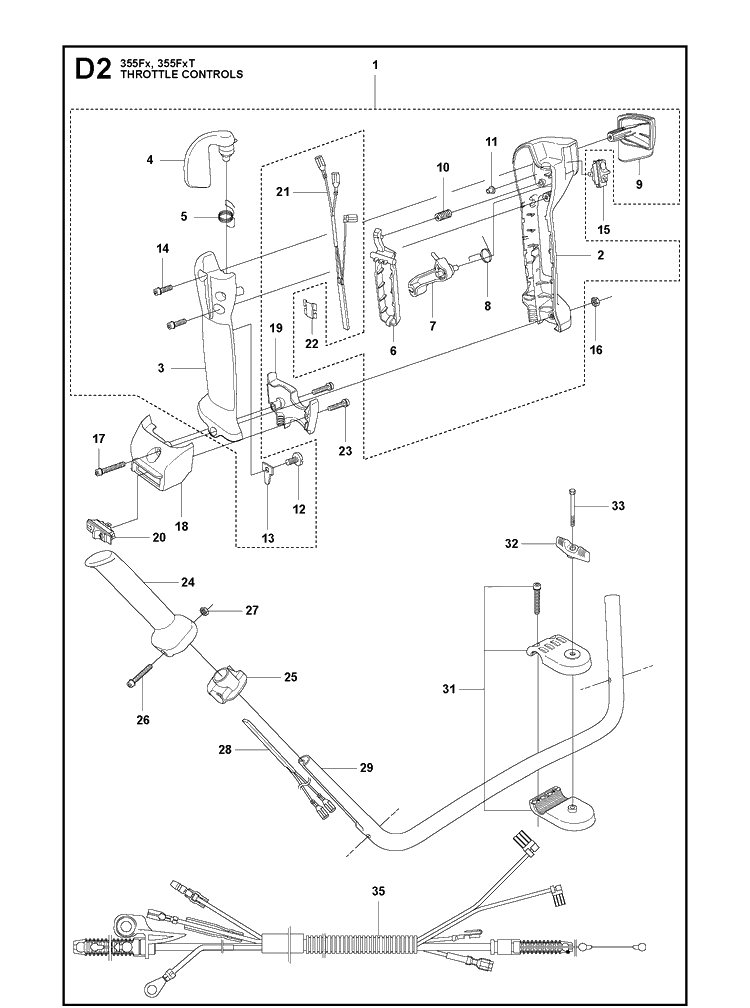 Throttle Controls Diagram and Parts List for 355FXT  Husqvarna Brush Cutter