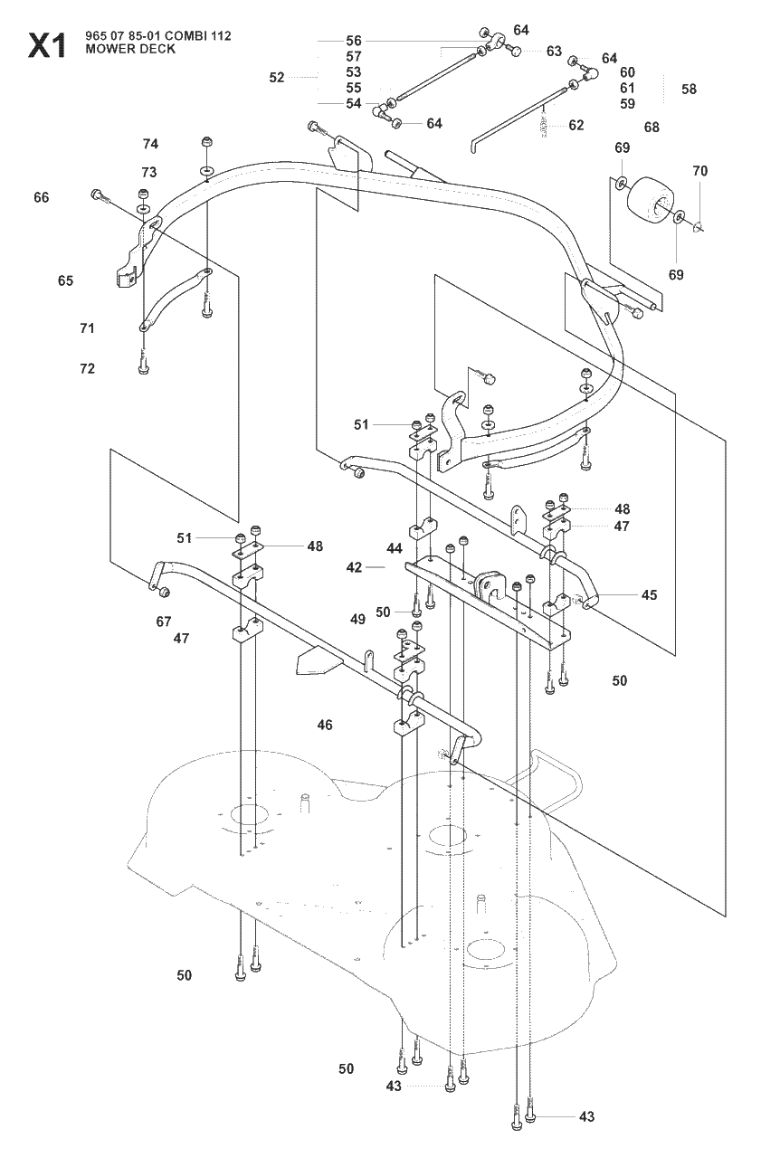 Mower Deck / Cutting Deck Diagram and Parts List for R175AWD (965105001)(2008-06) Husqvarna Lawn Tractor