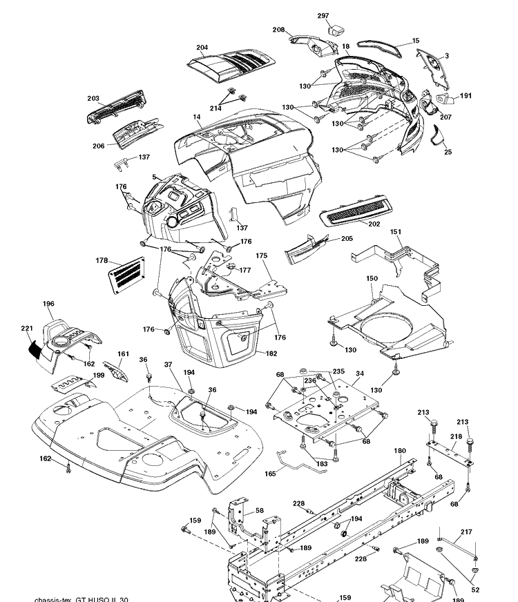 Chassis And Enclosures Diagram and Parts List for YTH2042TD (96041022000)(2010-12) Husqvarna Lawn Tractor