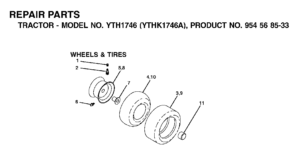 Wheels And Tires Diagram and Parts List for YTH1746A (954568533)(2002-01) Husqvarna Lawn Tractor