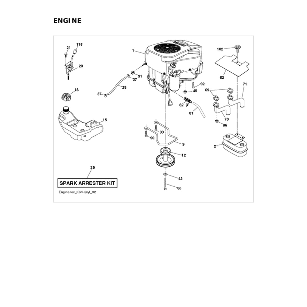 Engine Diagram and Parts List for 96043032900  Husqvarna Lawn Tractor