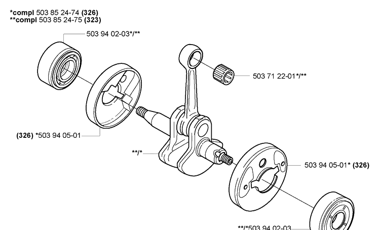 Crankshaft Diagram and Parts List for 323L 2007-01 Husqvarna Trimmer