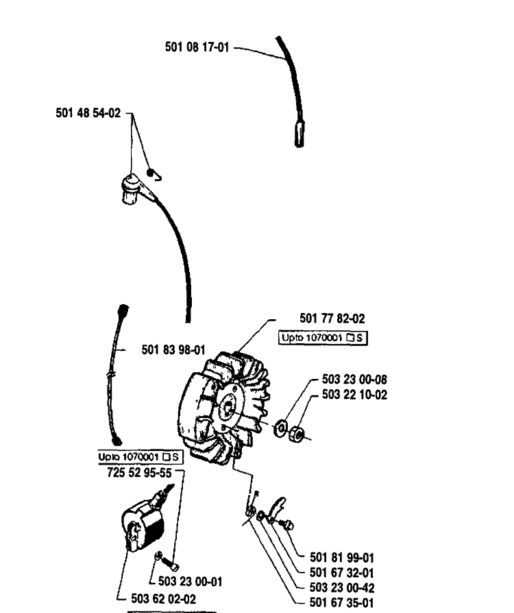 Ignition/Flywheel Diagram and Parts List for 61 1991-03 Husqvarna Chainsaw