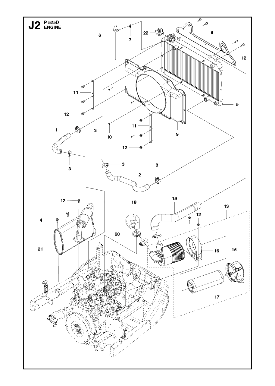 Engine 2 Diagram and Parts List for P525D 20120100001 - 20143999999 Husqvarna Lawn Tractor