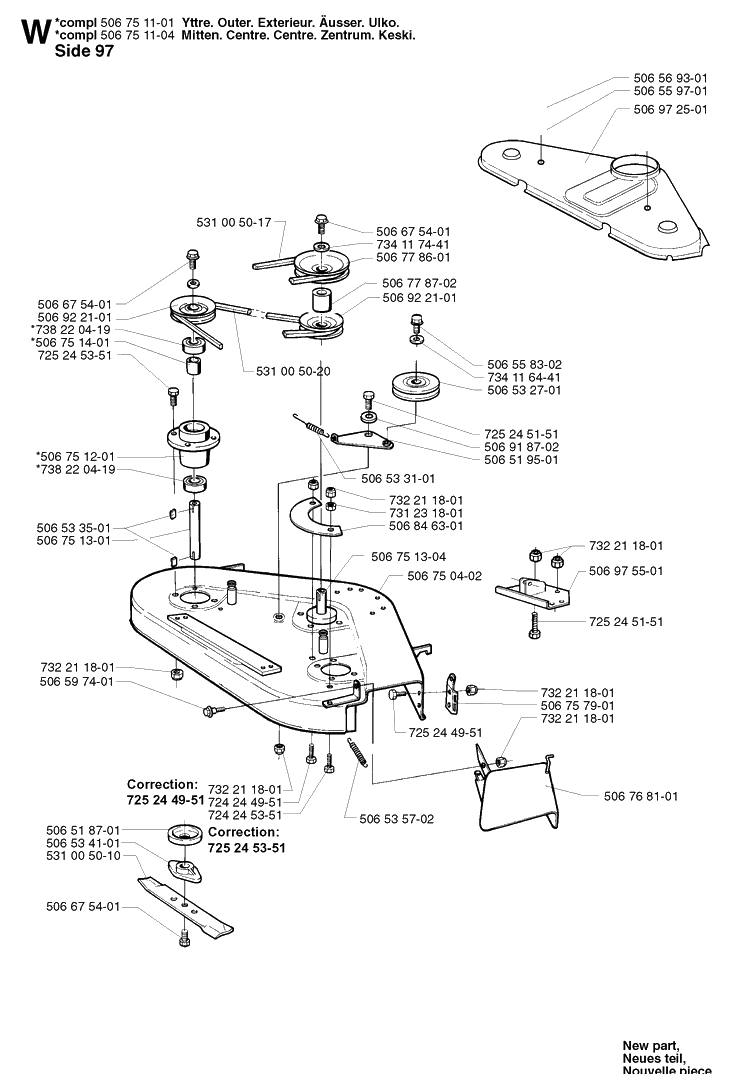 97cm Cutting Deck Diagram and Parts List for PR15 2002-02 Husqvarna Lawn Mower