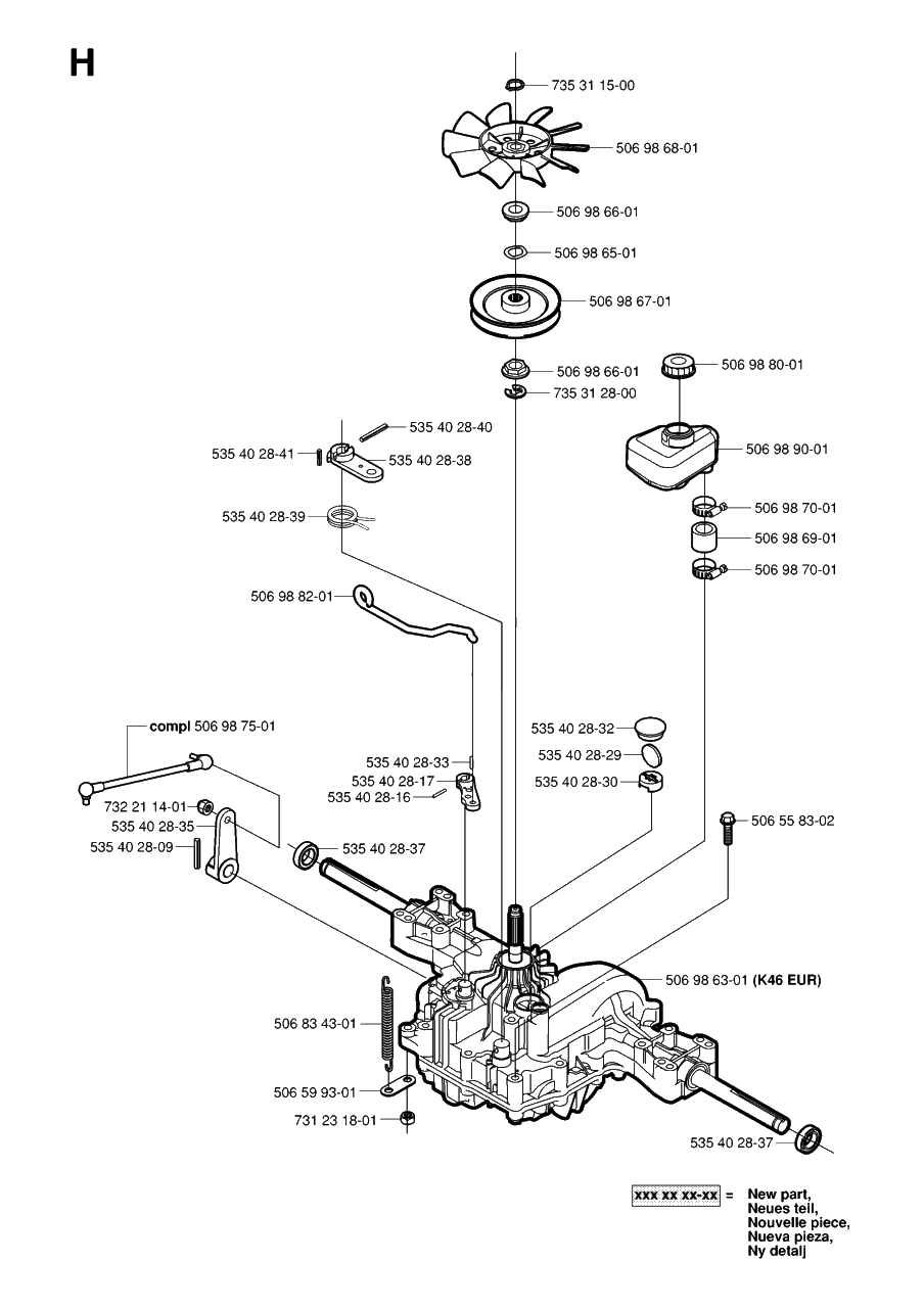 Transmission Diagram and Parts List for R15C (965070501)(2006-01) Husqvarna Lawn Tractor