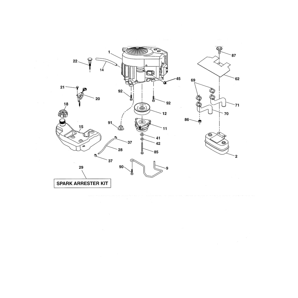 Engine Diagram and Parts List for LGT24K54 240471 Husqvarna Lawn Tractor