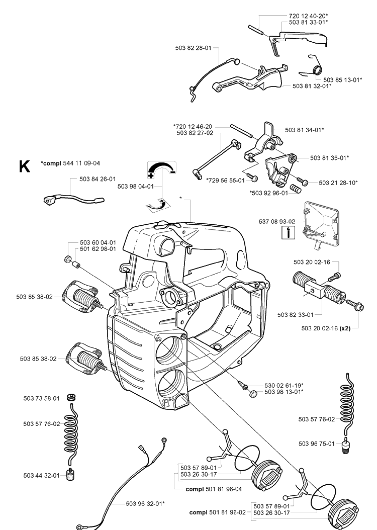 Fuel Tank And Handle Diagram and Parts List for 335XPT 20011800001-Current Husqvarna Chainsaw