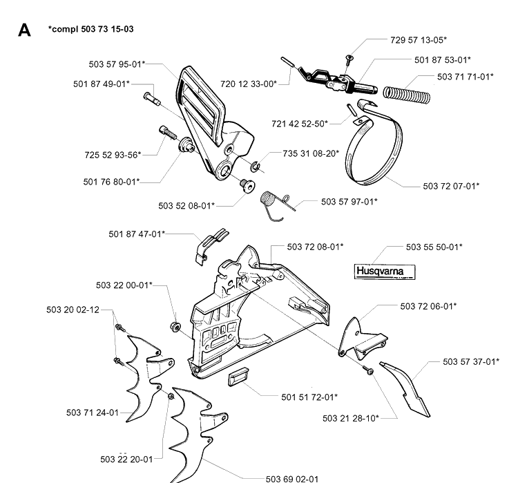 Chain Brake Diagram and Parts List for 394XP 19980900001-Current Husqvarna Chainsaw