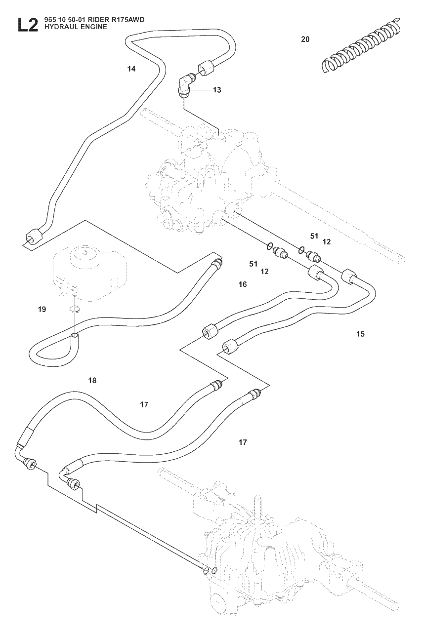 Hydraulic Pump - Motor 2 Diagram and Parts List for R175AWD (965105001)(2008-06) Husqvarna Lawn Tractor