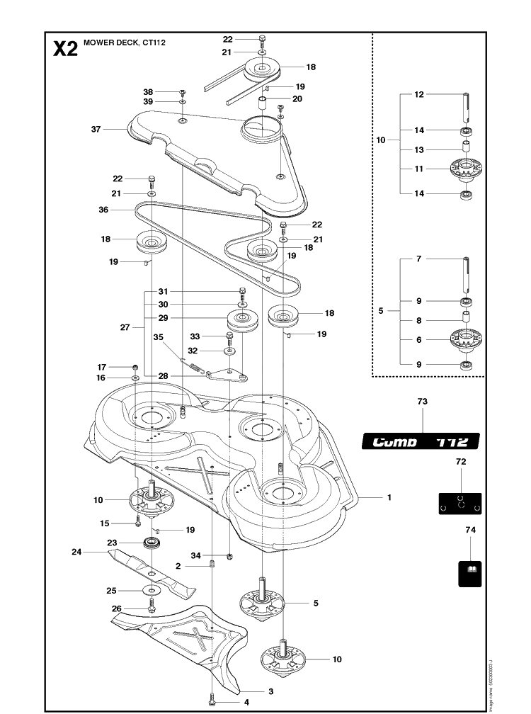 44 Inch/112cm Cutting Deck 3 Diagram and Parts List for R422TSAWD (966632501)(2011-03) Husqvarna Lawn Mower