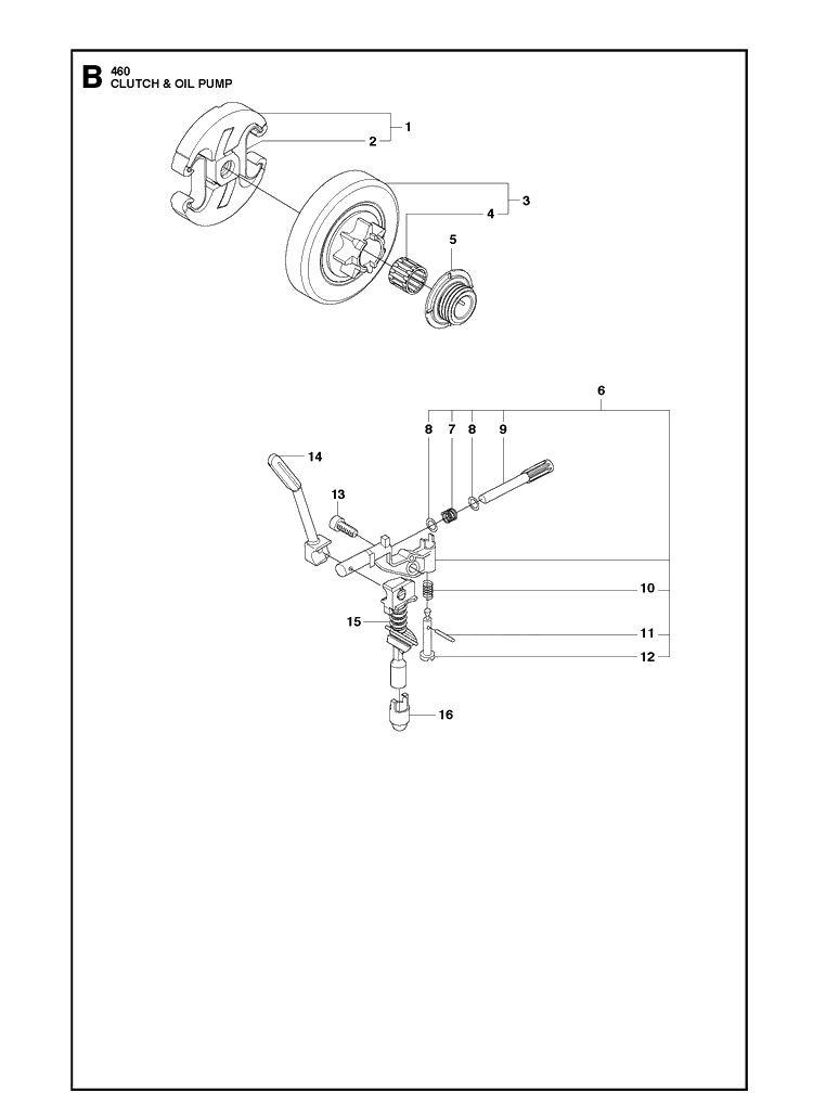 Clutch Oil Pump Diagram and Parts List for 461 2013-01 Husqvarna Chainsaw