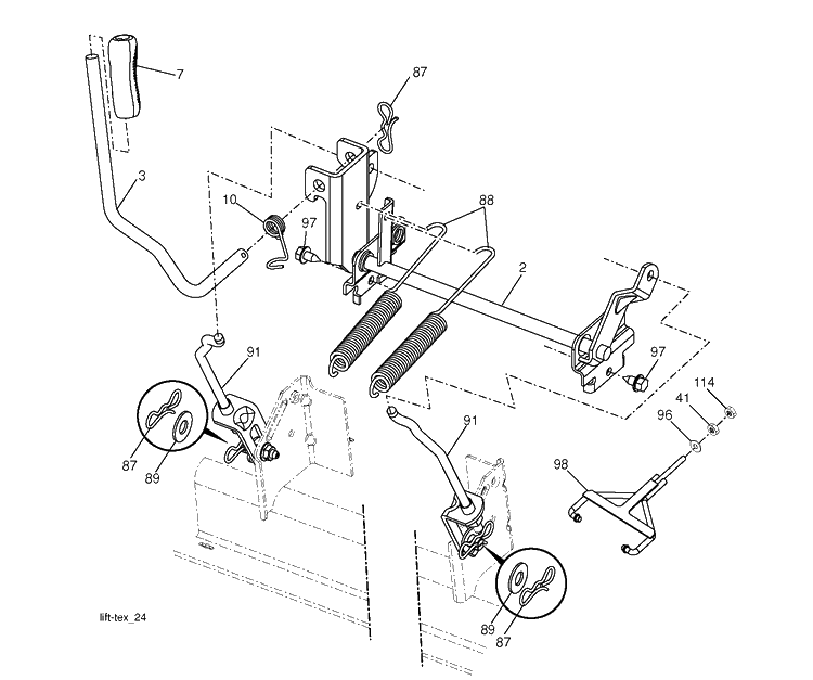 Mower Lift / Deck Lift Diagram and Parts List for TS248TXD (96041045200)(2020-03) Husqvarna Lawn Tractor