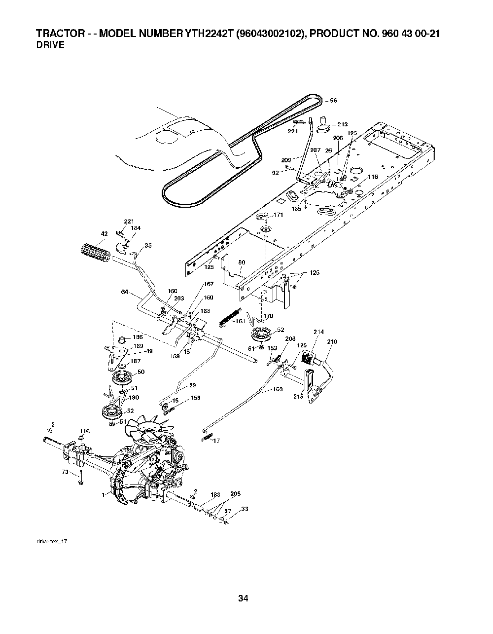 Drive Diagram and Parts List for YTH2242T96043002102 2008-01 Husqvarna Lawn Tractor