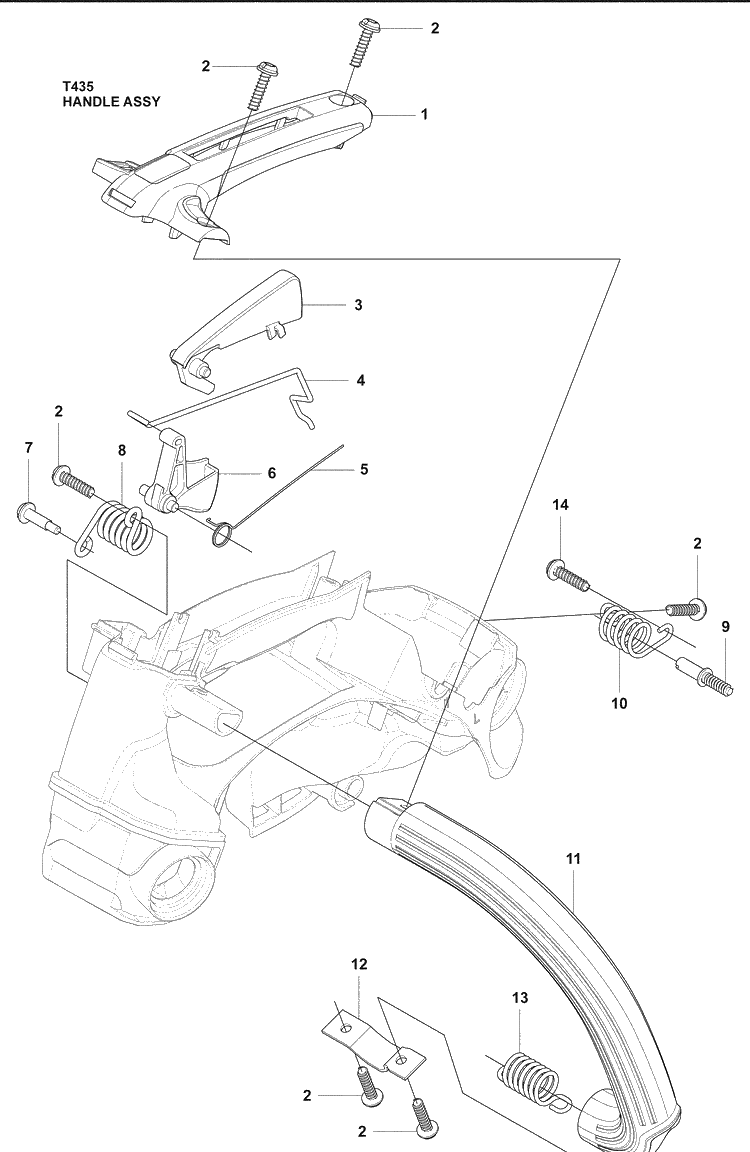 Handle Diagram and Parts List for T435 2009-02 Husqvarna Chainsaw