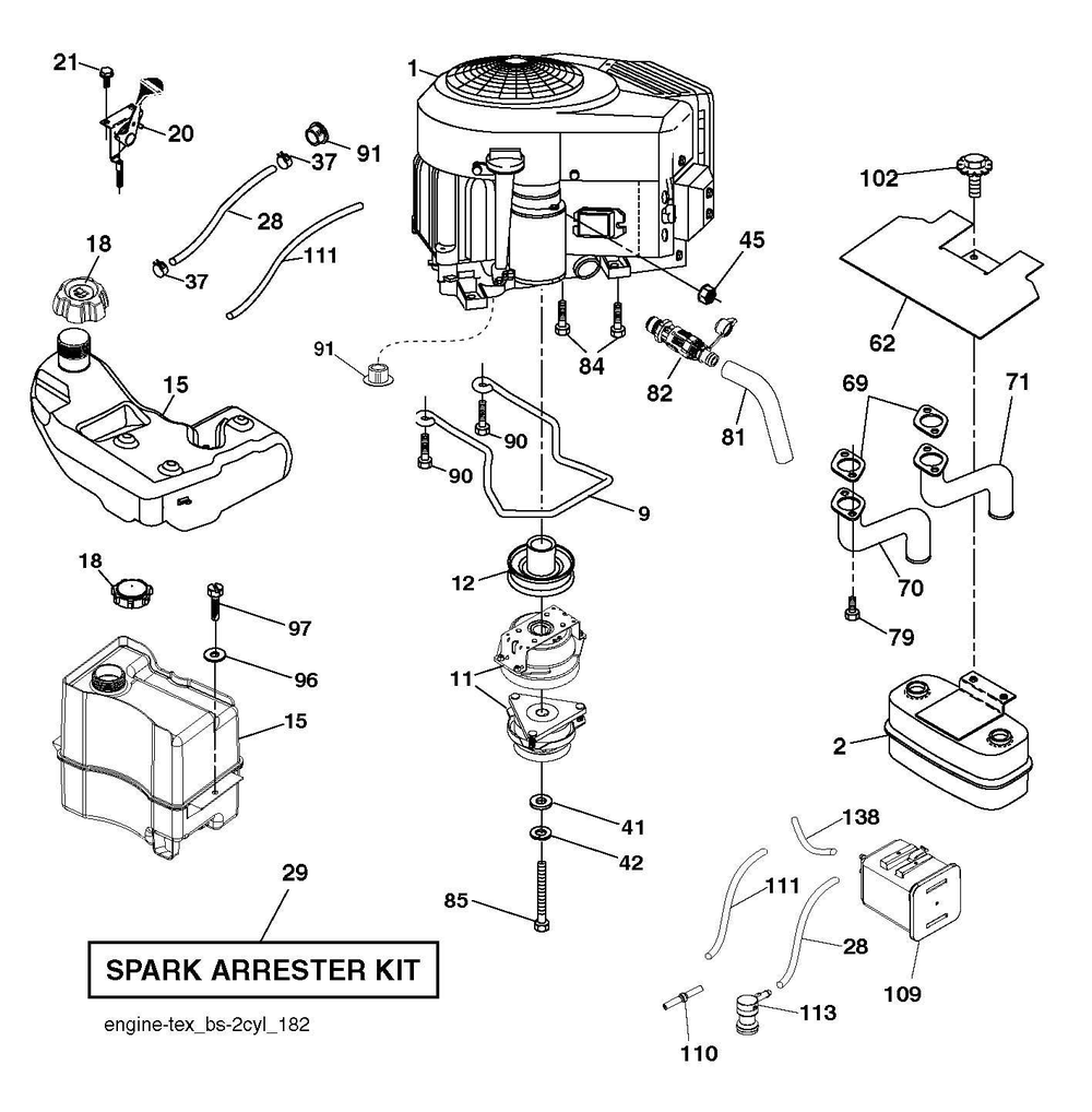 Engine Diagram and Parts List for YTH24V48 2018 Husqvarna Lawn Tractor