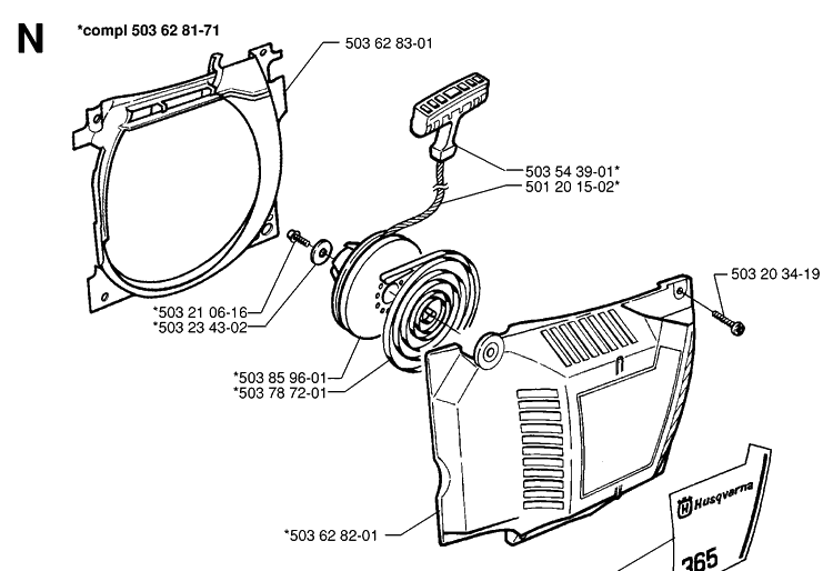 Starter 2 Diagram and Parts List for 365 19974900001-19991400000 Husqvarna Chainsaw