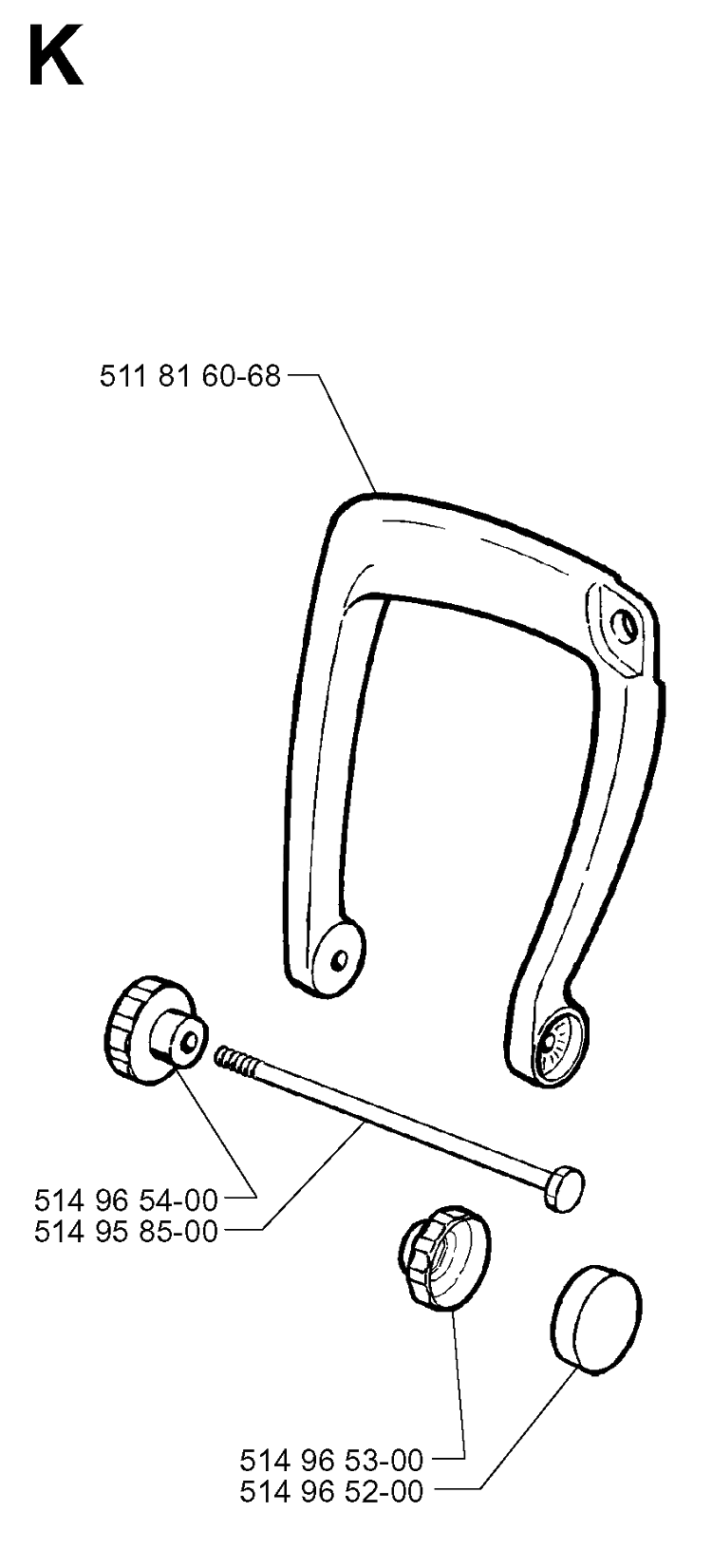 Handle Diagram and Parts List for 225BV 19970500001-Current Husqvarna Leaf Blower / Vacuum