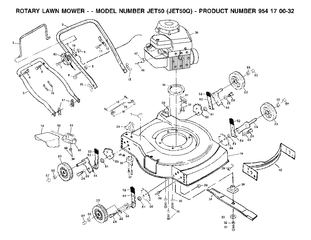 Product Complete Diagram and Parts List for JET50Q (954170032)(2002-03) Husqvarna Lawn Mower