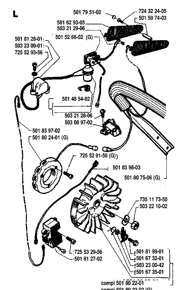 Electrical Diagram and Parts List for 288 19933600001-19974900000 Husqvarna Chainsaw