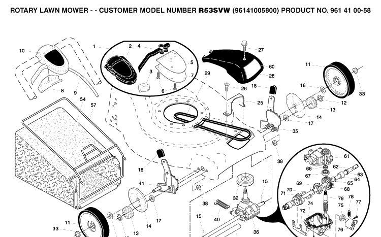 Drive Diagram and Parts List for R53SVW (96141005800)(2006-01) Husqvarna Lawn Mower
