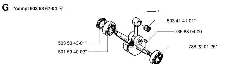 Crankshaft Diagram and Parts List for 42 19944900001-19950600000 Husqvarna Chainsaw