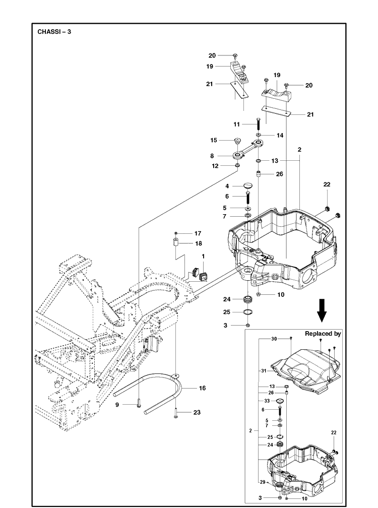 Chassis / Frame 2 Diagram and Parts List for P520D  Husqvarna Lawn Mower