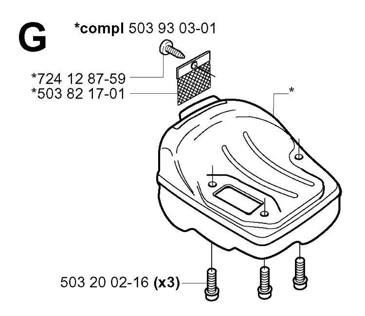 Muffler Diagram and Parts List for 335XPT 20011800001-Current Husqvarna Chainsaw