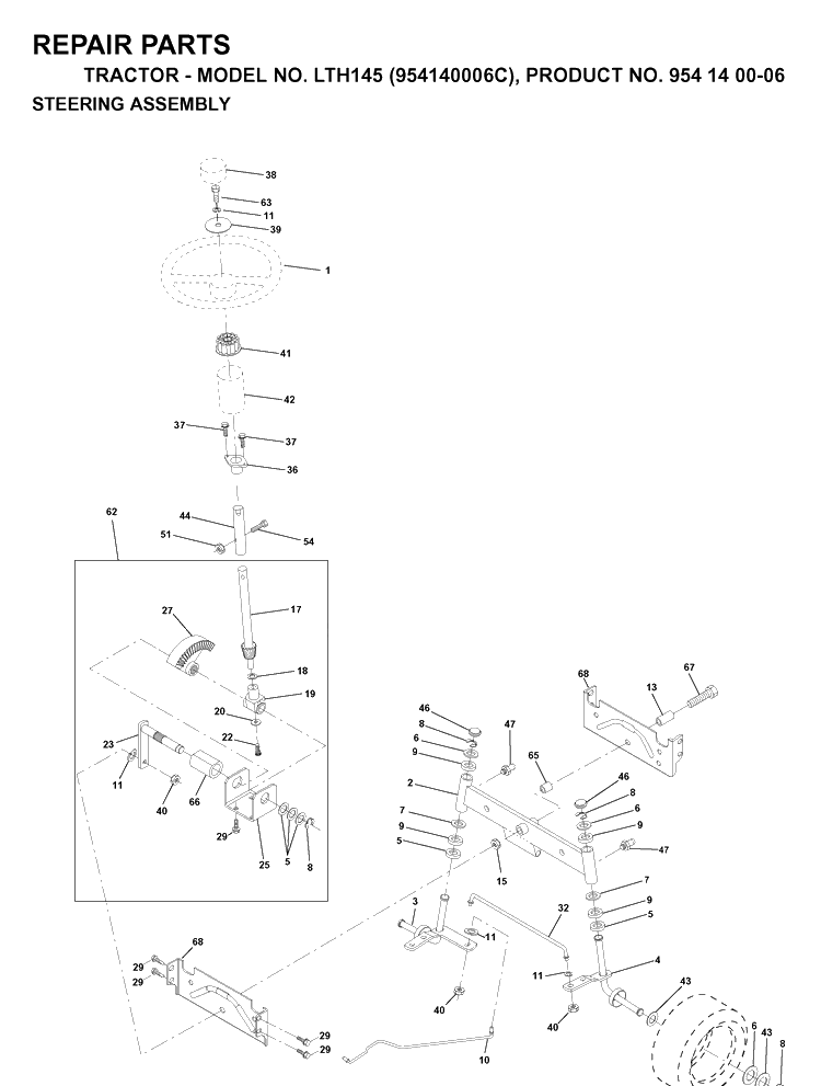 Steering Diagram and Parts List for LTH145 (954140006C)(1998-02) Husqvarna Lawn Tractor