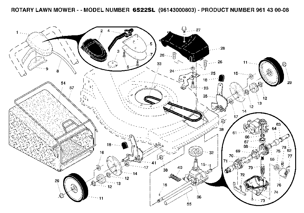 Repair Parts Diagram and Parts List for 6522SL (96143000803)(2006-01) Husqvarna Lawn Mower