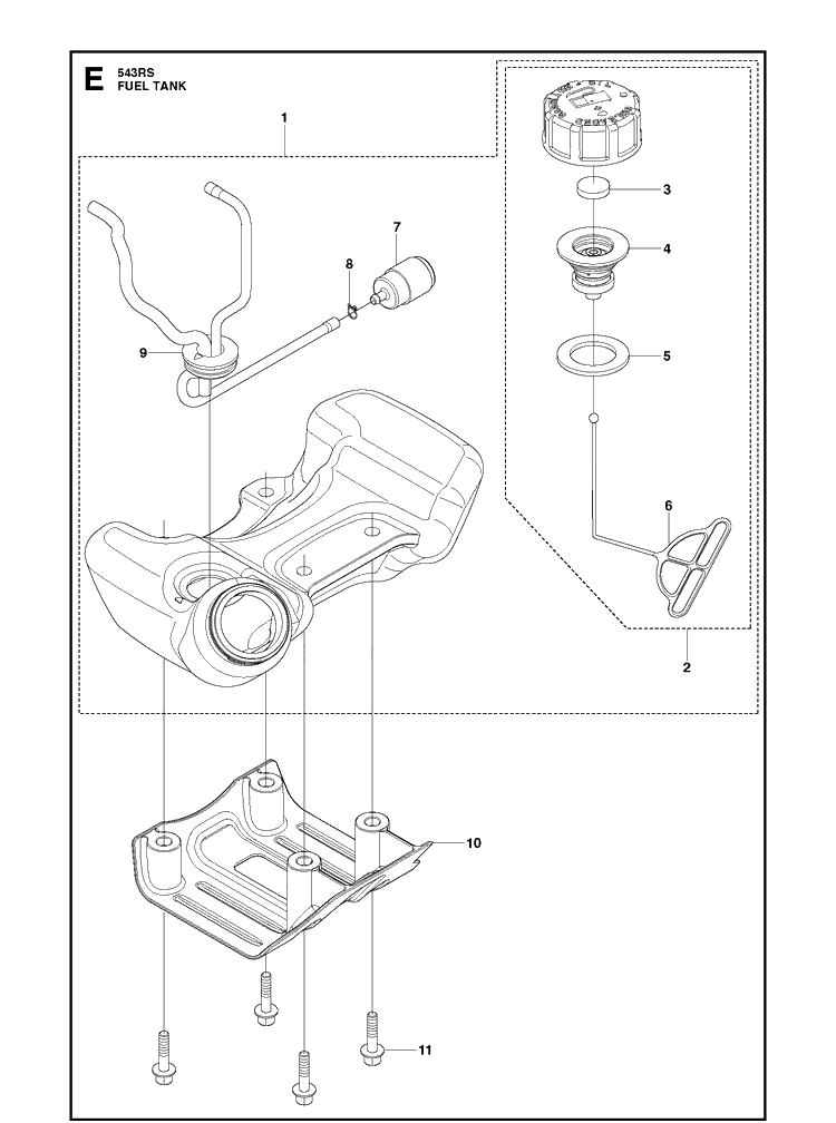Fuel Tank Diagram and Parts List for 543RS 20192200001-Current Husqvarna Brush Cutter