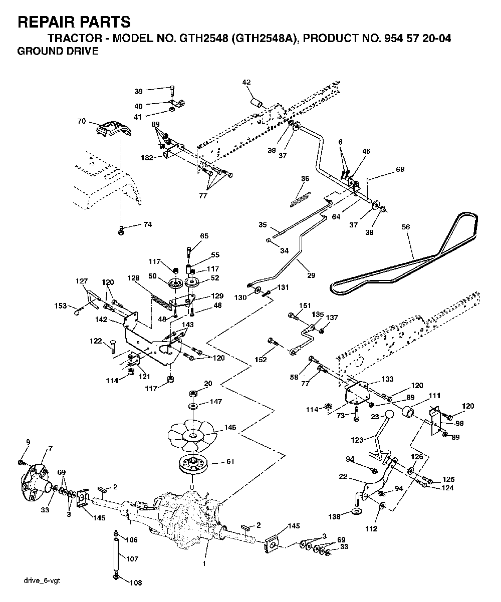 Drive Diagram and Parts List for GTH2548A (954572004)(2004-05) Husqvarna Lawn Tractor