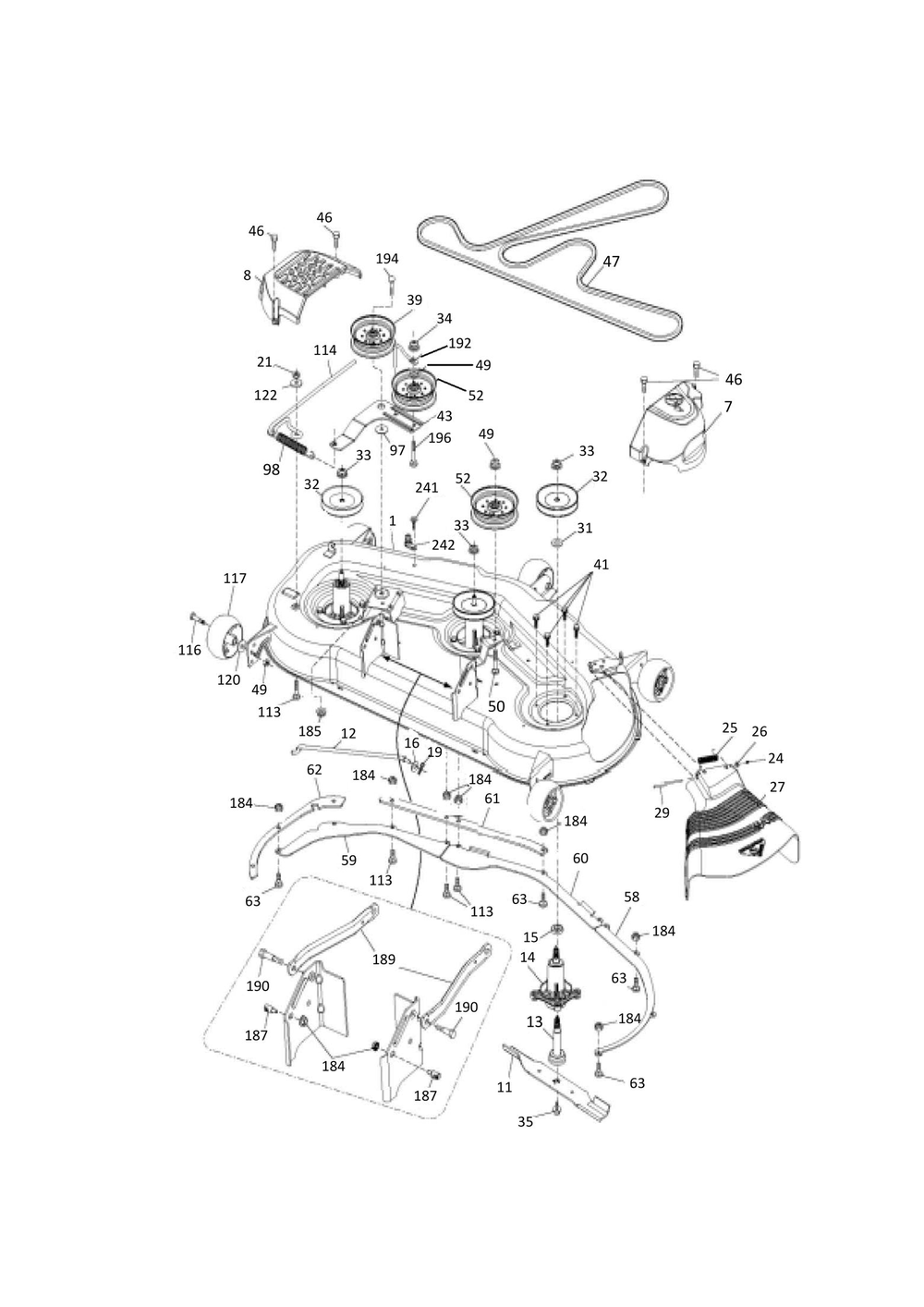 Mower Deck / Cutting Deck Diagram and Parts List for TS154X  Husqvarna Lawn Tractor