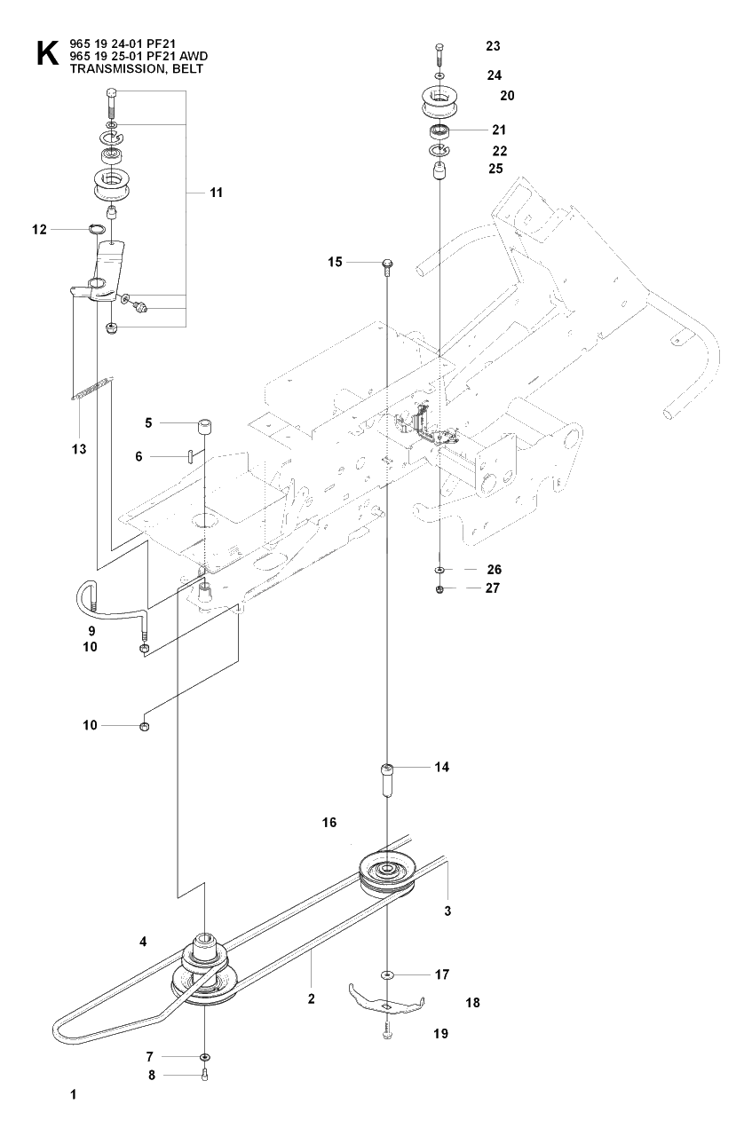 Transmission Diagram and Parts List for PF21AWD (965192501)(2008-03) Husqvarna Lawn Tractor