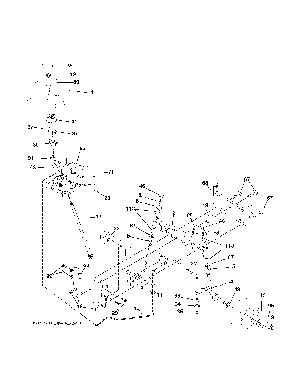 Steering Diagram and Parts List for CTH220TWIN (96061019002)(2007-10) Husqvarna Lawn Tractor