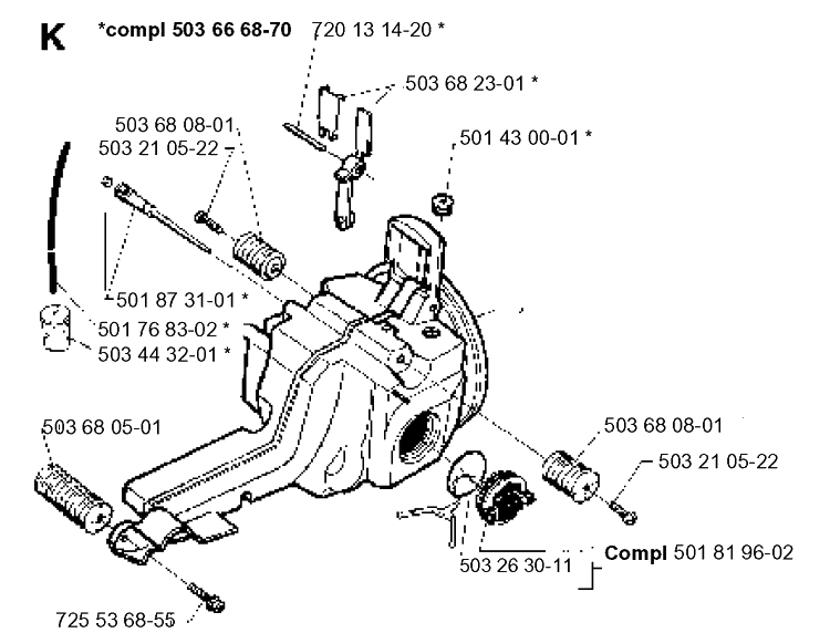 Fuel Tank Diagram and Parts List for 262XP 1993-12 Husqvarna Chainsaw