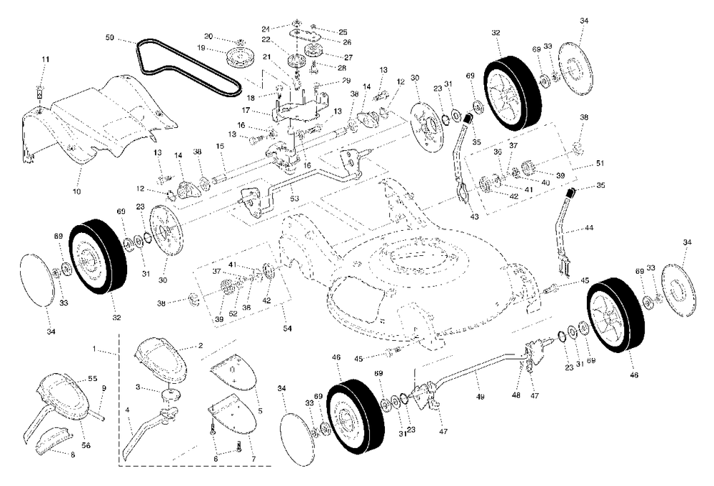 Repair Parts (B) Diagram and Parts List for 55B21HV (954223227-C)(2004-03) Husqvarna Lawn Mower