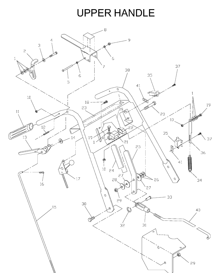 Handle And Controls Diagram and Parts List for W3614A (968999103)(2001-09) Husqvarna Lawn Mower