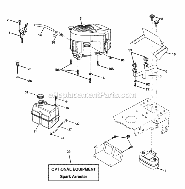 Engine Diagram and Parts List for WET2242STA 2003 Husqvarna Lawn Tractor