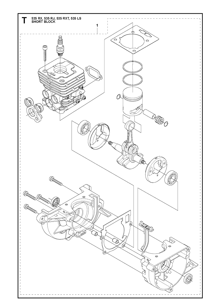 Short Block Diagram and Parts List for 535RJ  Husqvarna Brush Cutter