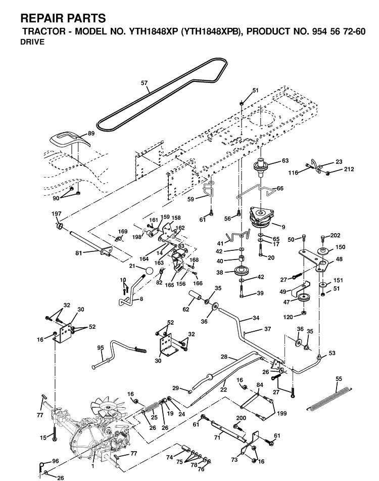 Drive Diagram and Parts List for YTH1848XP (954567260)(2001-05) Husqvarna Lawn Tractor